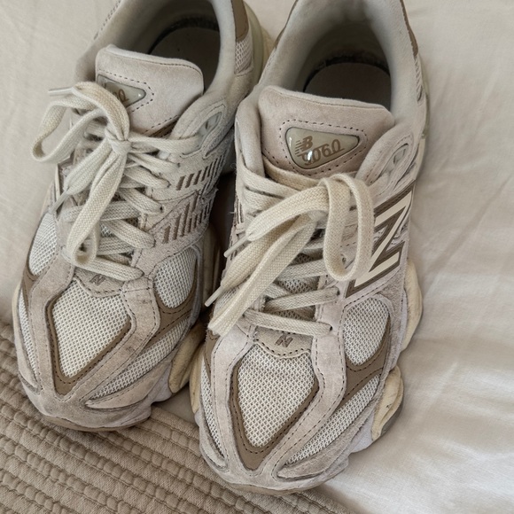 New Balance 9060 Cream and Tan Athletic Shoes - Picture 3 of 6